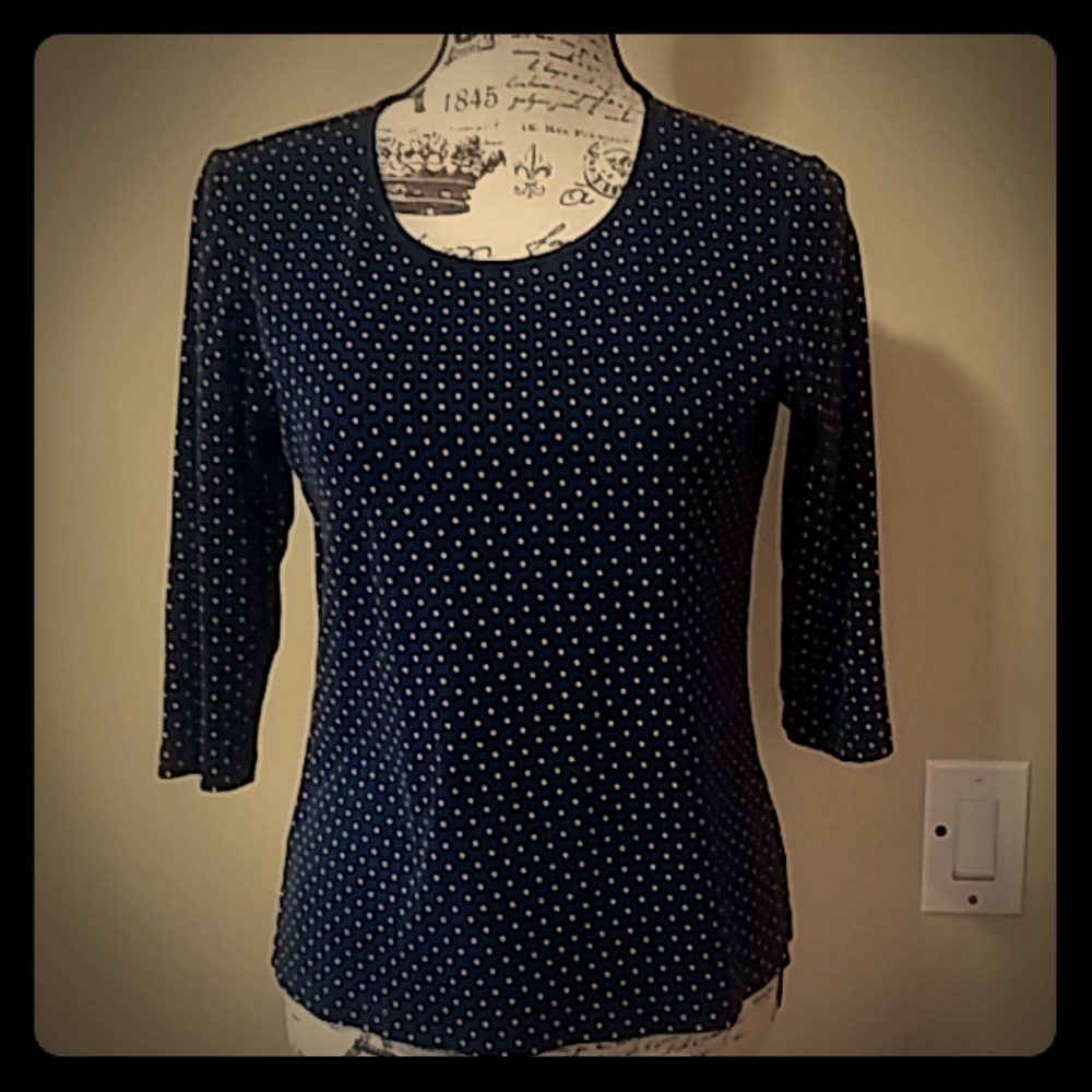 Blue and white polka dot top size small